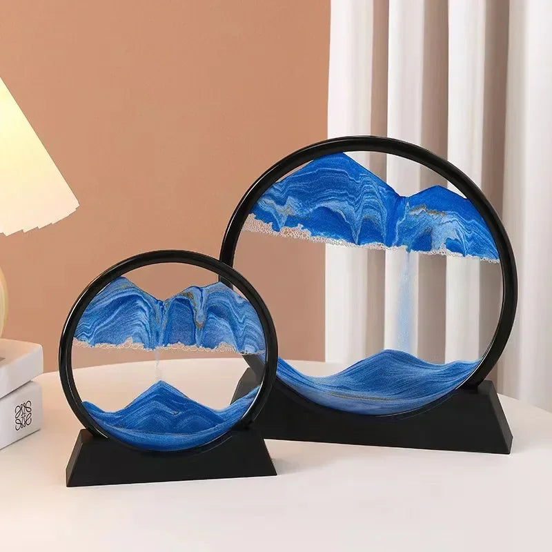 3D Sandscape Moving Sand Art Picture Round Glass Deep Sea Hourglass Quicksand Craft Flowing Sand Painting Office Home Decor Gift