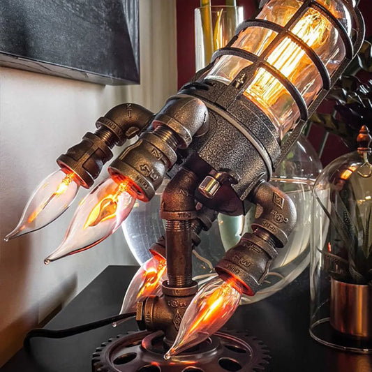 Vintage Rocket Ship Lamp Steampunk Industrial Desk Night Lights Decorative Bedside Table Light for Bar Bedroom Decor Kids Gifts